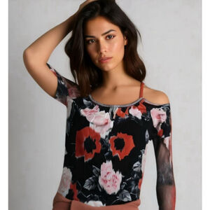 INC International Concepts Floral Cold Shoulder Blouse Small